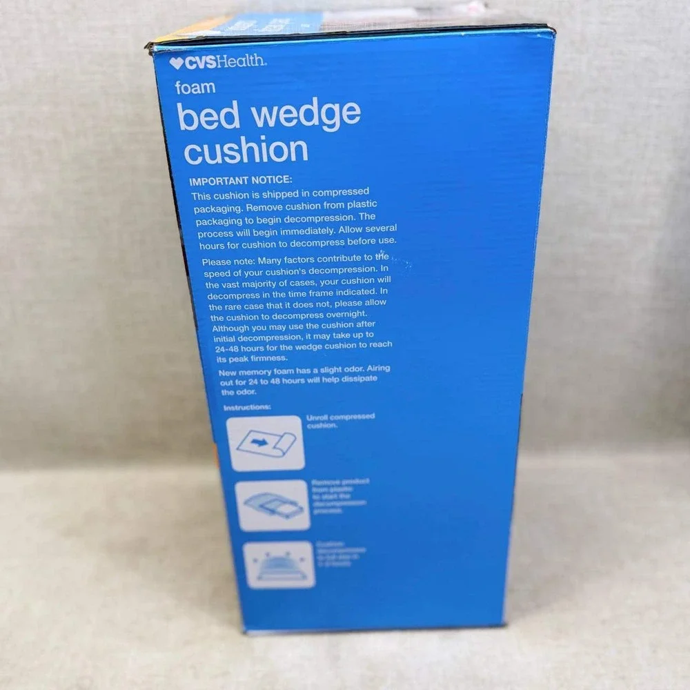 CVS Health Foam Bed Wedge Cushion Memory Foam 24x24x7.5 White Gray NIB